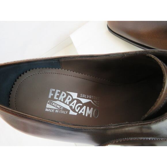 NIB FERRAGAMO DANIEL BURNISHED BROWN BROGUE LEATHER LACE UP DERBY OXFORDS 10 E main image 12